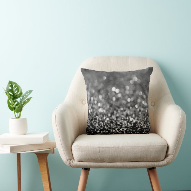Silvergrå glitter-bokeh glamour 1 kudde (Stol)