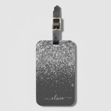 Silvergrå glittrig glitter monogramnamn
