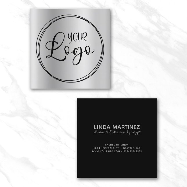 Silvergrå Gradient Cirkel Logotyp Fyrkantigt Visitkort (Silver Grey Gradient Circle Logo Square Business Card)