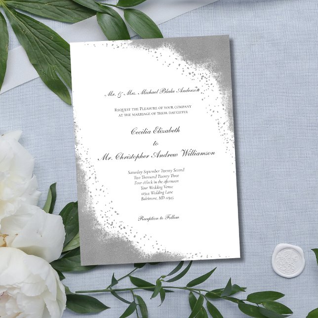 Silvergrå kant minimalistisk modern bröllopsinbjud inbjudningar (Silver Gray Border Formal Wording Traditional Classic Wedding Invitation)