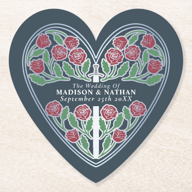 Silvergrå kunglig medeltida blommig svärd bröllop underlägg papper (Framsida)