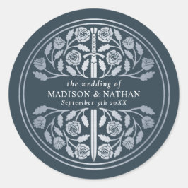 Silvergrå kunglig medeltida svärdsbröllop  runt klistermärke