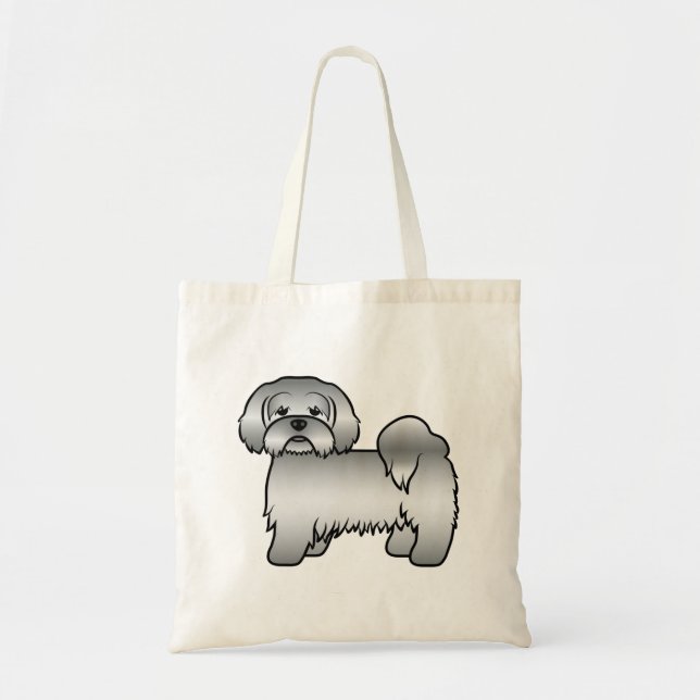 Silvergrå Lhasa Apso Söt Tecknad Hund Tygkasse (Framsidan)
