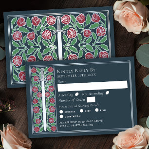 Silvergrå medeltida blommig svärd bröllop RSVP OSA Kort