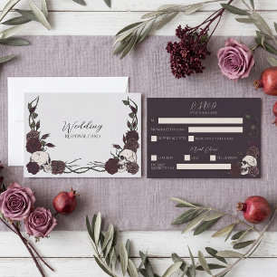 Silvergrå Mörk Blommig Dödskalle Bröllop RSVP Spara Datumet
