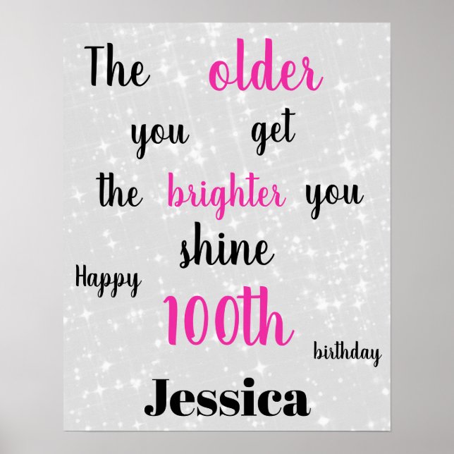Silvergrå och rosa 100-årsdag poster (Framsidan)