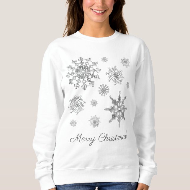 Silvergrå snöflingor med God Jul text T Shirt (Framsida)