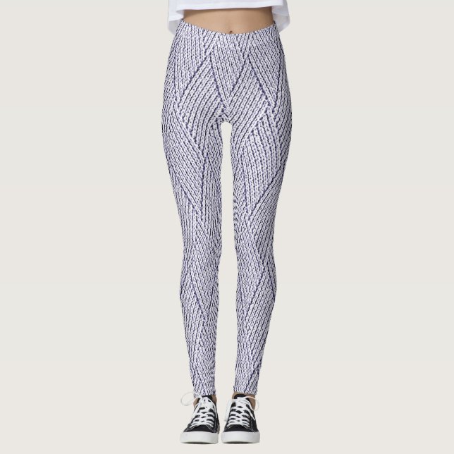 Silvergrå stickad falsk diamantmönster leggings (Framsida)