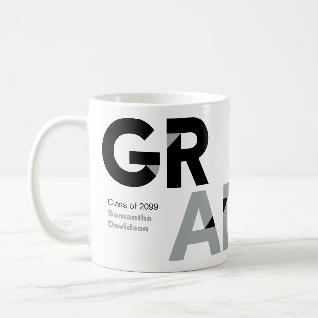 Silvergrå stora feta vinkelklippta bokstäver exame kaffemugg (Vänster)