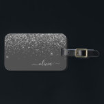 Silvergrå tjejaktig glitter glans monogramnamn bagagebricka<br><div class="desc">Silver och grå (grå) glans glitter monogramnamn och initiala resväskemärke. Märket för resväskor är den perfekta söta 16-årspresenten,  bröllop,  bröllopsdusch,  baby shower eller möhippa-gåva till någon som dekorerar sitt rum med stil.</div>