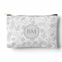 Silvergrå & Vit Boho Blad Monogram