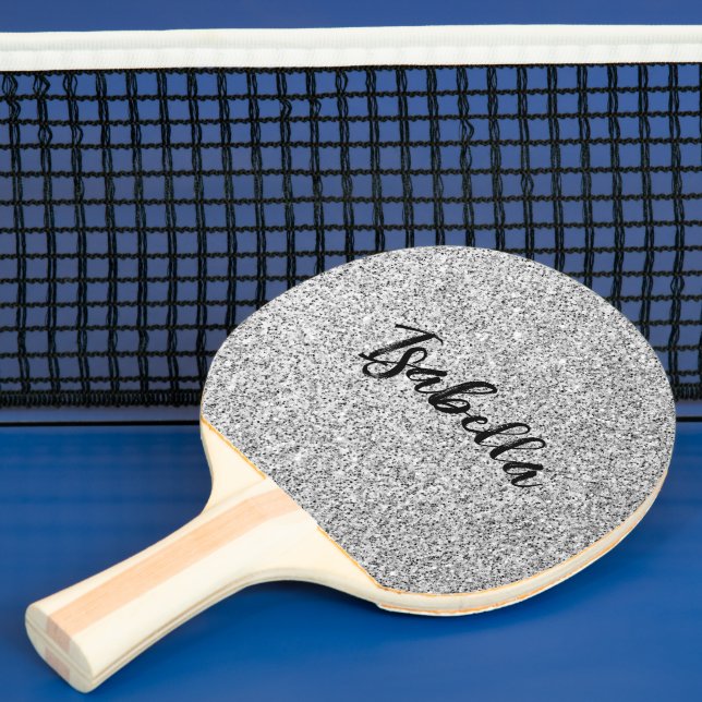 Silvergrått ljus glitter gnistrar Anpassat namn Pingisracket (Insitu)