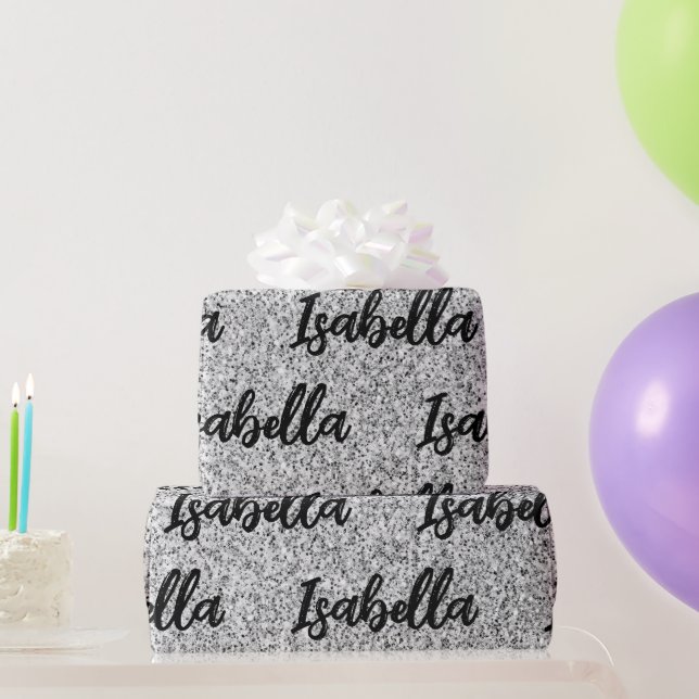 Silvergrått ljus glitter gnistrar Anpassat namn Presentpapper (Festgåvor)