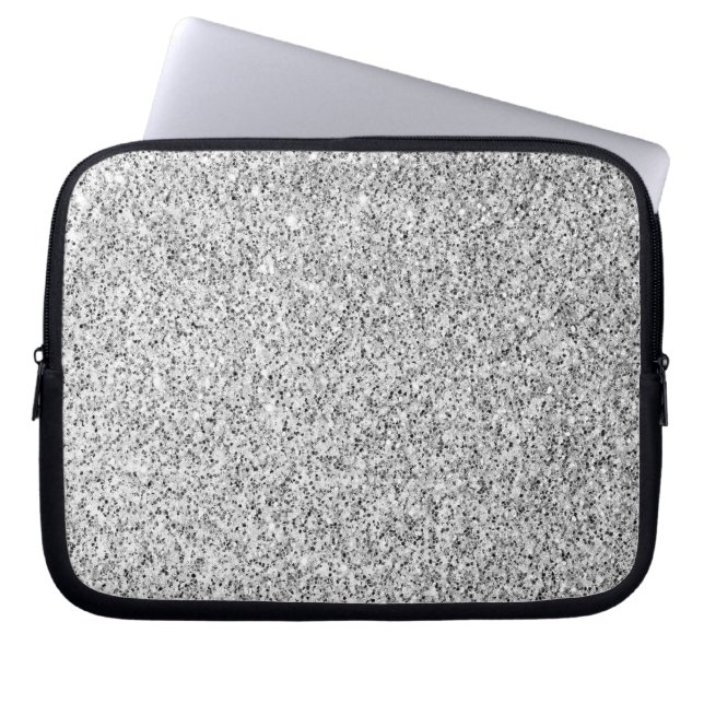 Silvergrått ljus glitter gnistrar laptop fodral (Framsidan)