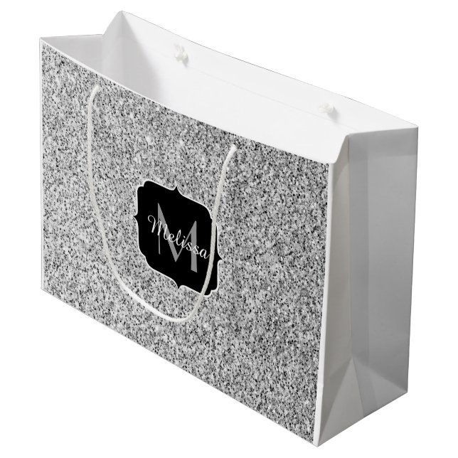 Silvergrått ljus glitter gnistrar Monogram (Framsidan Vinklad)