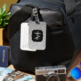 Silvergrått ljus glitter gnistrar Monogram Bagagebricka