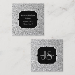 Silvergrått ljus glitter gnistrar Monogram Fyrkantigt Visitkort