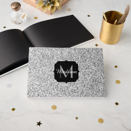 Silvergrått ljus glitter gnistrar Monogram Gästböcker