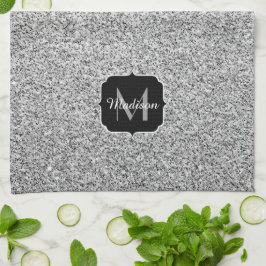 Silvergrått ljus glitter gnistrar Monogram Kökshandduk
