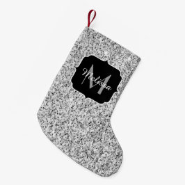Silvergrått ljus glitter gnistrar Monogram Liten Julstrumpa