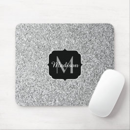Silvergrått ljus glitter gnistrar Monogram Musmatta