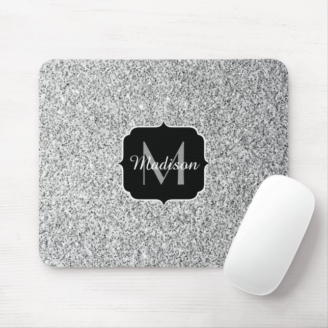 Silvergrått ljus glitter gnistrar Monogram Musmatta (Med mus)