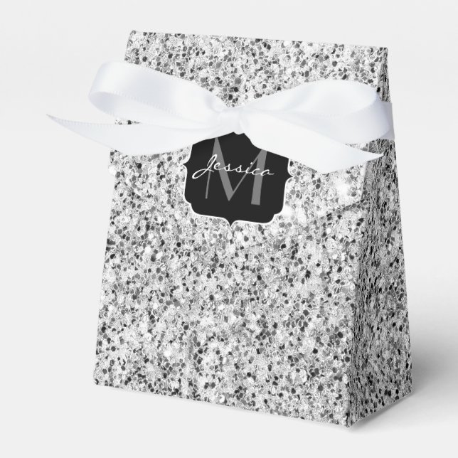 Silvergrått ljus glitter gnistrar Monogram Presentaskar (Framsidan Sidan)