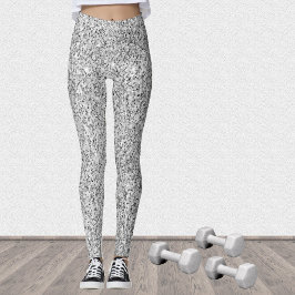 Silvergrått ljus glitter gnistrar svart vitt leggings
