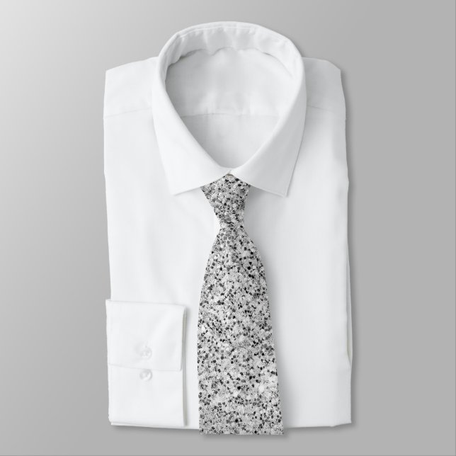 Silvergrått ljus glitter gnistrar svart vitt slips (Bunden)