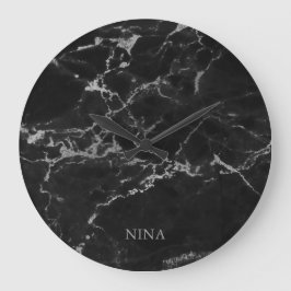 Silvergrått och svart marmorsten stor klocka