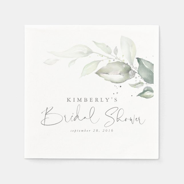 Silvergröna blad Elegant bröllopsfest Pappersservett (Framsidan)