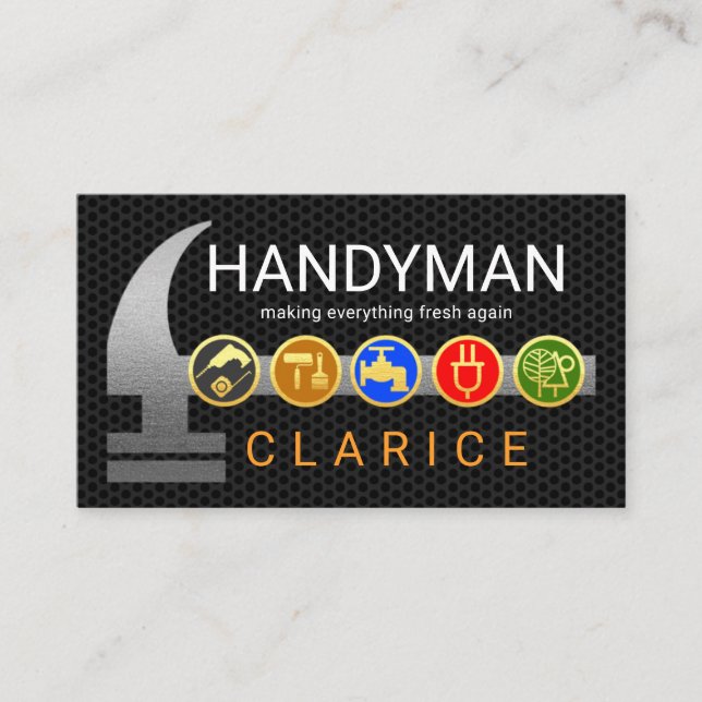 Silverhammare på trådnät Handymans verktyg Visitkort (Framsida)