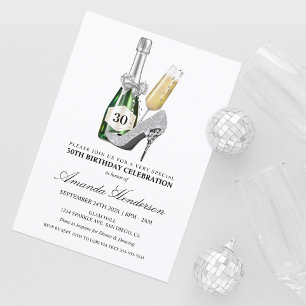 Silverhöga klackar och Champagne Kvinnors födelsed Inbjudningar