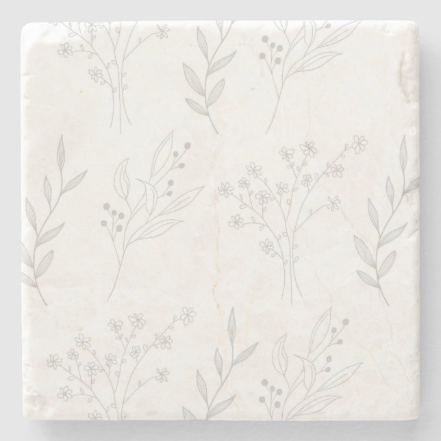Silverhörn Blommig Boho Bröllop Stenunderlägg (Framsidan)