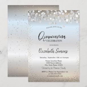 Silverkonfettipunkter Prinsessa Silver Quinceañera Inbjudningar