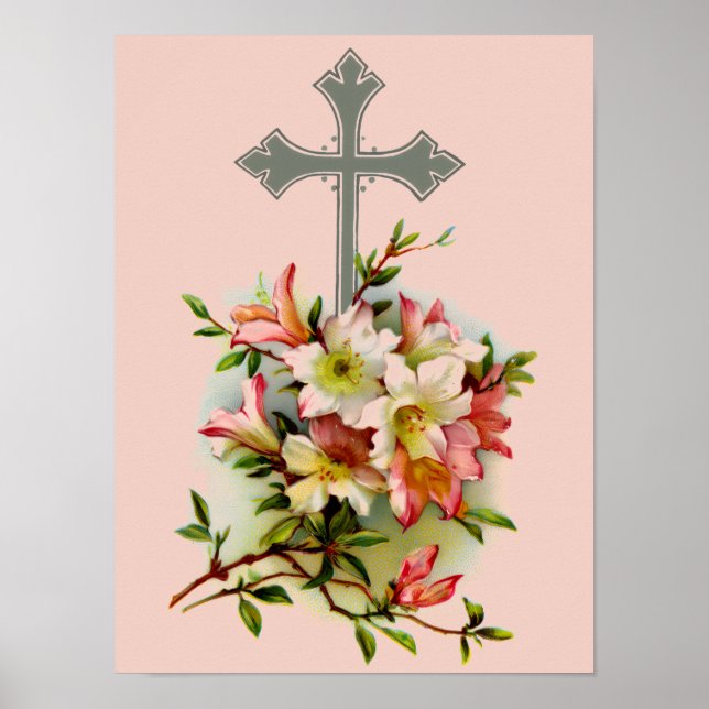Silverkors Och Rosa Blommor Poster (Framsidan)