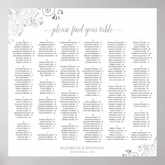 Silverlace Lavendel Alfabetisk Placeringsplan Poster (Framsidan)