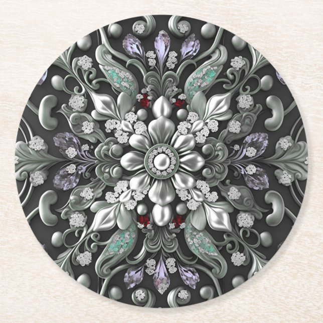 Silverlila dekorativ papper coaster underlägg papper rund (Framsidan)