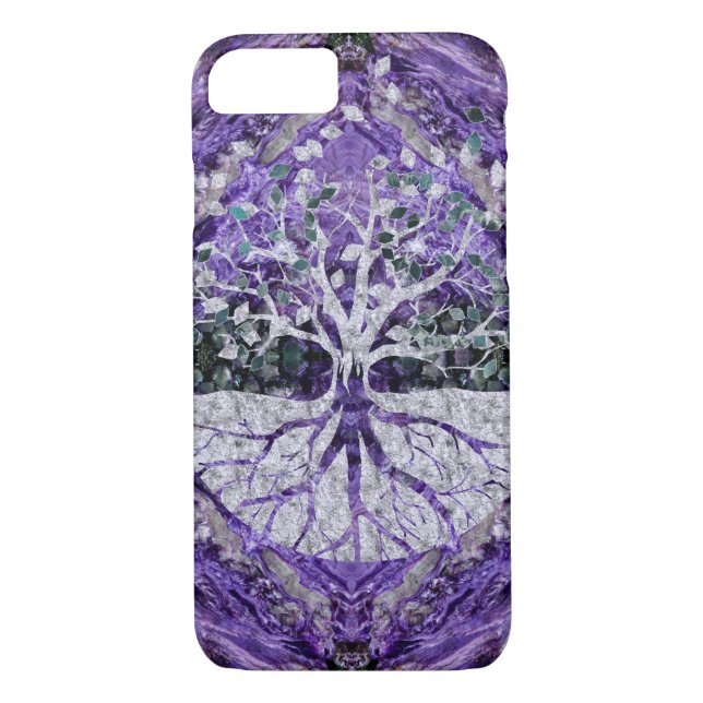 Silverlivets träd Yggdrasil på Amethyst Geode Case-Mate iPhone Skal (Baksida)