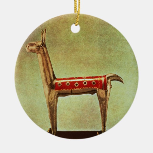 SilverLlamaFigurine, från Peru, efter 1438 Julgransprydnad Keramik (Framsidan)