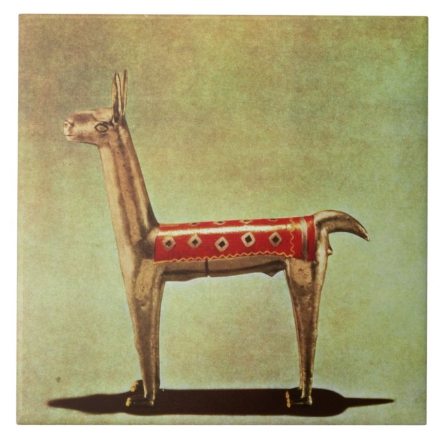 SilverLlamaFigurine, från Peru, efter 1438 Kakelplatta (Framsidan)