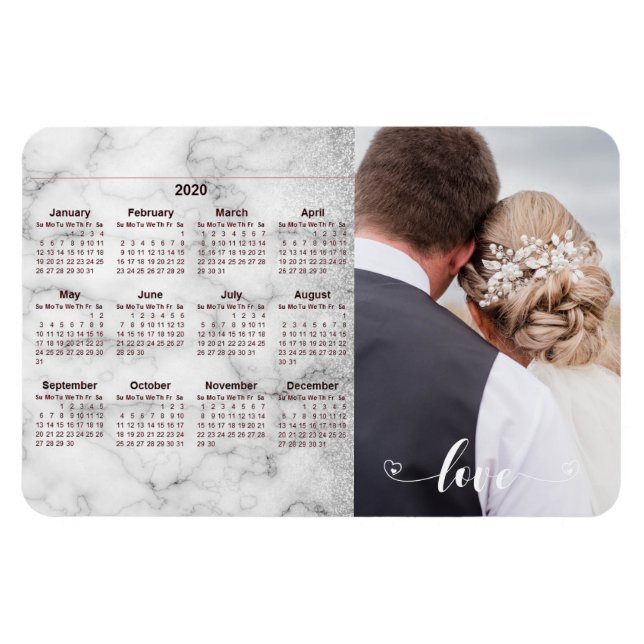 Silvermarmor Bröllopsfoto Mall 2020 Kalender Magnet (Horisontell)