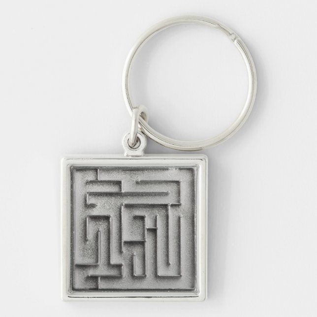 Silvermaze Fyrkantig Silverfärgad Nyckelring (Framsidan)