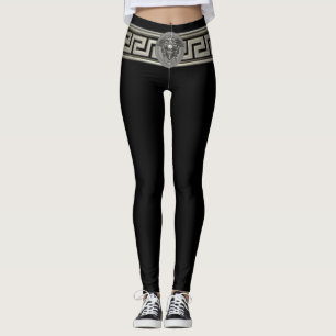 Silvermedusa och grekisk nyckel på svart leggings