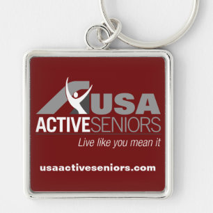 Silvermetall Keychain burgundy med USAAS-logotypen Fyrkantig Silverfärgad Nyckelring