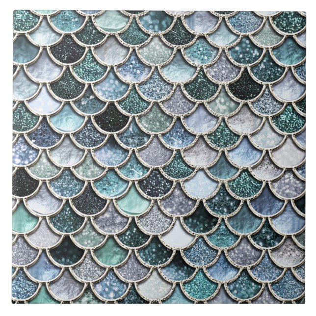 Silvermetall omkullkastar glitterMermaidscales Kakelplatta (Framsidan)