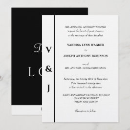 Silvermonogram vit svart bröllop inbjudningar