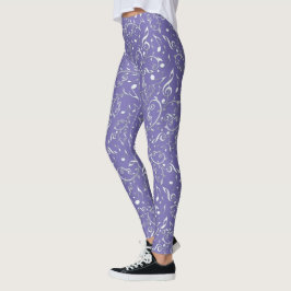 Silvermusik noter som är blom- på purpurfärgad leggings