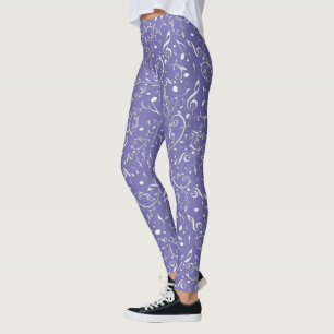 Silvermusik noter som är blom- på purpurfärgad leggings