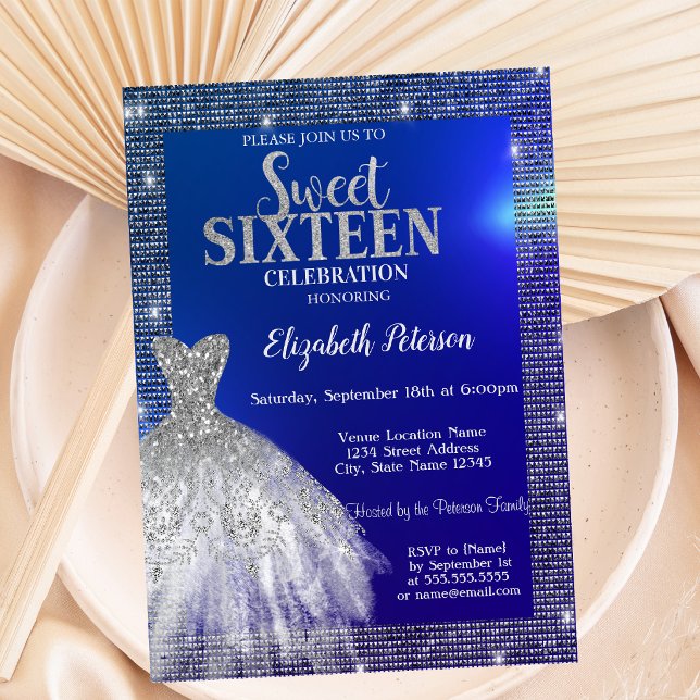Silverpaljetter, klänning blå Sweet 16  Inbjudningar (Skapare uppladdad)